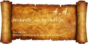 Andaházy Arikán névjegykártya